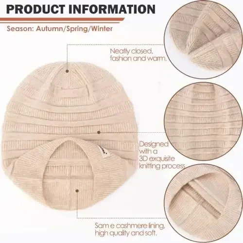 60% CasModazoneere Slouchy Beanie for Women, Knit Beanie Hat for Winter and Fall, Soft Warm Wool Slouch Winter Hats for Ladies - 4