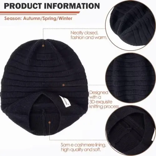 60% CasModazoneere Slouchy Beanie for Women, Knit Beanie Hat for Winter and Fall, Soft Warm Wool Slouch Winter Hats for Ladies - 5