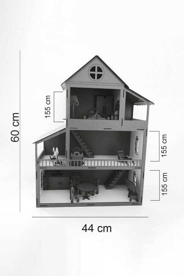 60 Cm Isimli Işıklı Ahşap Oyun Evi (MAVİ) - 8