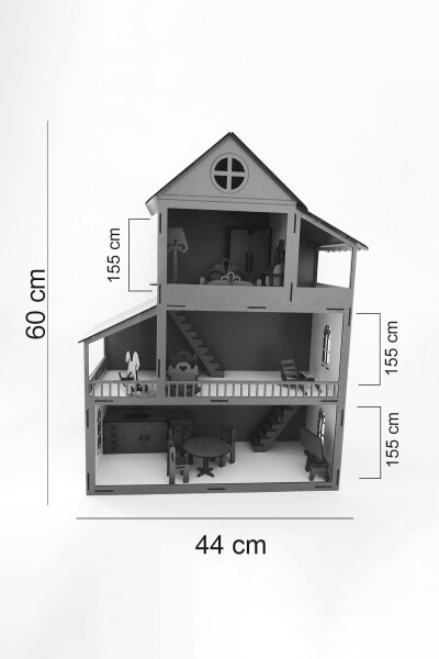 60 Cm Isimli Işıklı Ahşap Oyun Evi (MAVİ) - 2