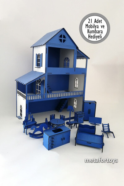 60 Cm Named Lighted Wooden Play House (BLUE) - 7