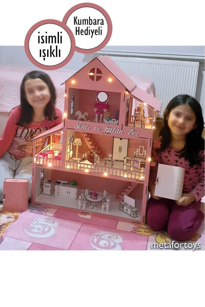 60 Cm Named Lighted Wooden Play House (PINK) - 9