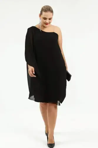 60 Size तक Sलिपर सिंगल शोल्डर शिफॉन गाउन ब्लैक KL6060Z - 5