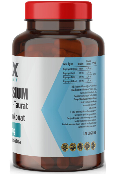 60 Ta’blar Magniy Bisglitsinat Malat Taurat Glyukonat Magniy Elementlari 400 Mg - 2