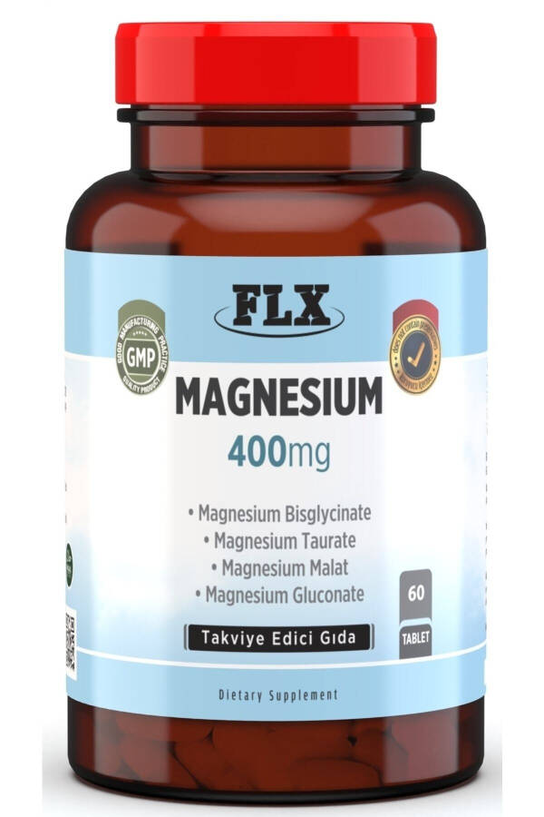 60 Tablet Magnezyum Elementleri 400 mg Magnezyum Bisglisinat Malat Taurat Glukonat - 1