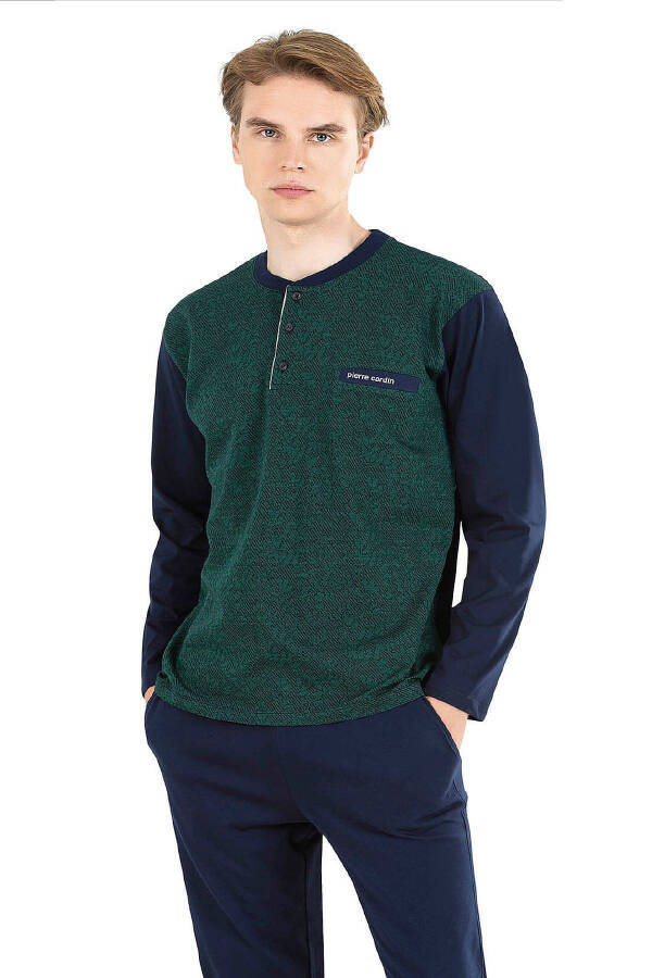 6025 Men's Green Jacquard Long-Sleeved Pajama Set - 7