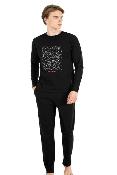 6030 Men's Long Sleeve Pajama Set - Black - PIERRE CARDIN