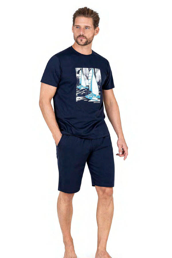 6039 Men's Short-Sleeved Short Pajama Set - Navy - 7