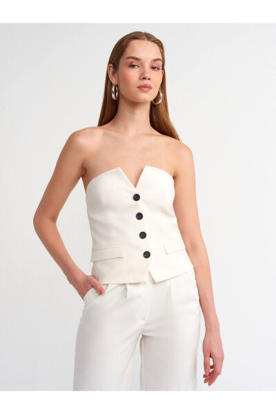 60544 Tugmachali Klassik Bluzka - Oq - 19