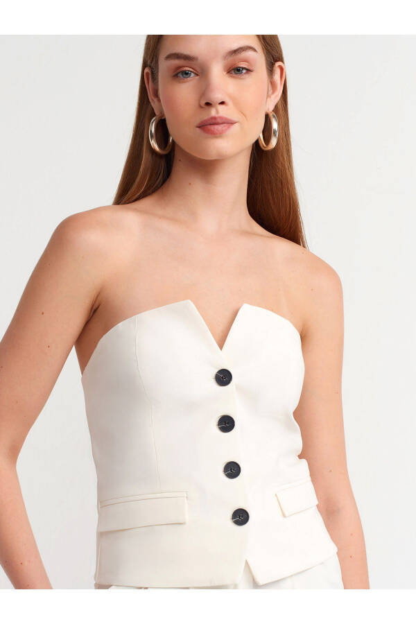 60544 Tugmachali Klassik Bluzka - Oq - 1