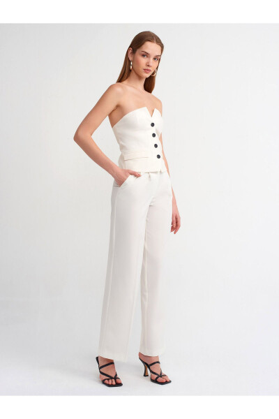 60544 Tugmachali Klassik Bluzka - Oq - 4