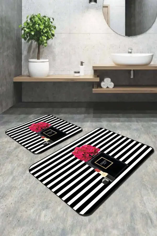 60x60 cm and 60x90 cm Non-Slip Digital Print Coco Bath Mat Toilet Set - 1