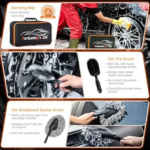 61 PCS Car Detailing Kit Interior Cleaner, Auto Detailing Kit, Car Vacuum Car Interior Detailing Kit, Car Wash Kit with Bucket Detailing Brush Set Car Accessories for Motorcycle, Cars, Bikes, Wheels - 4