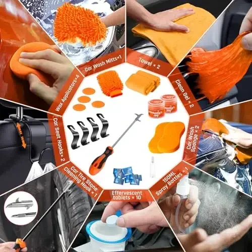 61 PCS Car Detailing Kit Interior Cleaner, Auto Detailing Kit, Car Vacuum Car Interior Detailing Kit, Car Wash Kit with Bucket Detailing Brush Set Car Accessories for Motorcycle, Cars, Bikes, Wheels - 6