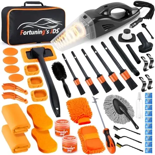 61 PCS Car Detailing Kit Interior Cleaner, Auto Detailing Kit, Car Vacuum Car Interior Detailing Kit, Car Wash Kit with Bucket Detailing Brush Set Car Accessories for Motorcycle, Cars, Bikes, Wheels - 61
