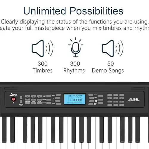 61 Key Keyboard Piano, Portable Electric Piano Keyboard w/LCD Screen, Built-In Speakers, Headphones, Stand, Stool, Music Rest, Microphone, 300 Timbres, 300 RhytModazones, Ideal for Beginner Adult - 3