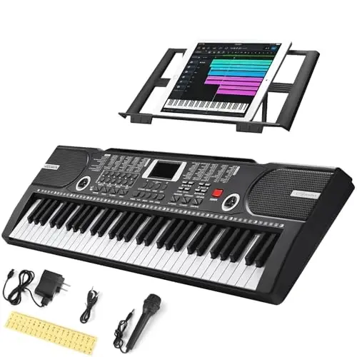 61 Key Keyboard Piano, Portable Electronic Keyboard Piano for Beginners with Speakers, Microphone, Sheet Music Stand, 100 Voices, 100 RhytModazones, Digital Music Keyboard for Teen - 1