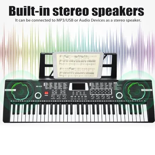 61 Key Keyboard Piano, Portable Electronic Keyboard Piano for Beginners with Speakers, Microphone, Sheet Music Stand, 100 Voices, 100 RhytModazones, Digital Music Keyboard for Teen - 3