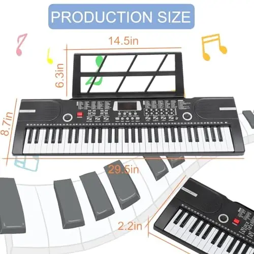 61 Key Keyboard Piano, Portable Electronic Keyboard Piano for Beginners with Speakers, Microphone, Sheet Music Stand, 100 Voices, 100 RhytModazones, Digital Music Keyboard for Teen - 6