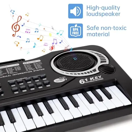 61 Key Piano Keyboard for Kids, Electronic Music Toy for Beginners, 16 Tones, 10 RhytModazones, 6 Demos, Built-in Recording, Perfect Christmas or Birthday Gift for Ages 3+ - 5