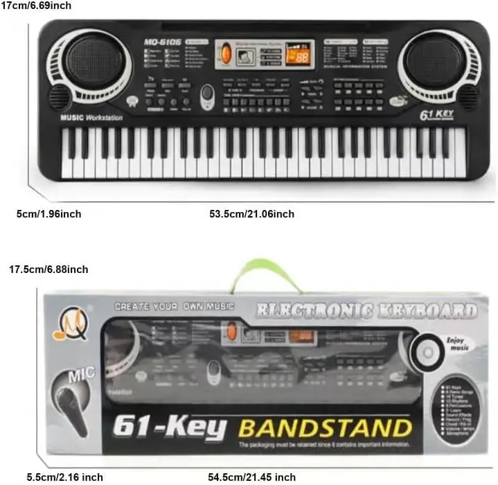 61 Key Piano Keyboard for Kids, Electronic Music Toy for Beginners, 16 Tones, 10 RhytModazones, 6 Demos, Built-in Recording, Perfect Christmas or Birthday Gift for Ages 3+ - 7