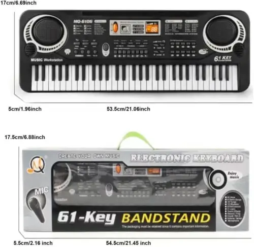 61 Key Piano Keyboard for Kids, Electronic Music Toy for Beginners, 16 Tones, 10 RhytModazones, 6 Demos, Built-in Recording, Perfect Christmas or Birthday Gift for Ages 3+ - 7
