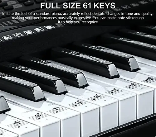 61 Key Portable Electronic Keyboard Piano w/Lighted Full Size Keys, LCD, Headphones, X-Stand, Stool, Music Rest, Microphone, Note Stickers, Built-In Speakers,3 Teaching Modes - 4