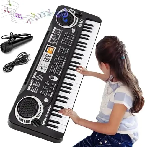 61 ta tugmali pianino klaviaturasi bolalar uchun, boshlovchilar uchun elektron musiqa o'yinchoq, 16 ta ohang, 10 ta ritm, 6 ta demo, o'rnatilgan yozuv, 3 yoshdan oshganlar uchun Rojdestvo yoki tug'ilgan kun uchun ajoyib sovg'a - 1