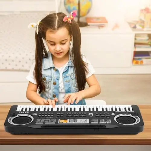 61 ta tugmali pianino klaviaturasi bolalar uchun, boshlovchilar uchun elektron musiqa o'yinchoq, 16 ta ohang, 10 ta ritm, 6 ta demo, o'rnatilgan yozuv, 3 yoshdan oshganlar uchun Rojdestvo yoki tug'ilgan kun uchun ajoyib sovg'a - 4