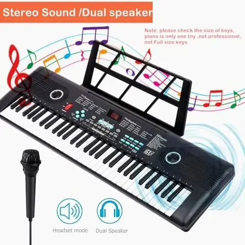 Keyboard Piano 61 Key Music Electric Piano For Kids Beginner W/Dual Speaker Microphone Portable Digital Piano Birthday Christmas Gifts - 2