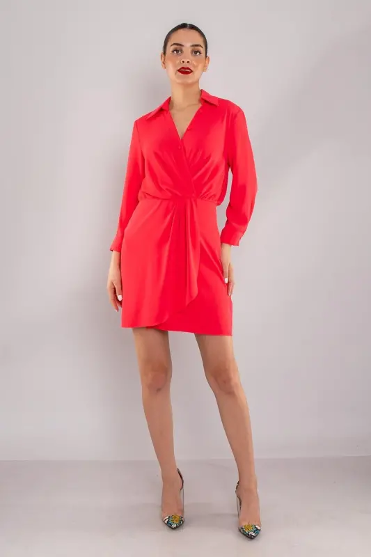 61853 Draped Long Sleeve Mini Dress - AYHAN