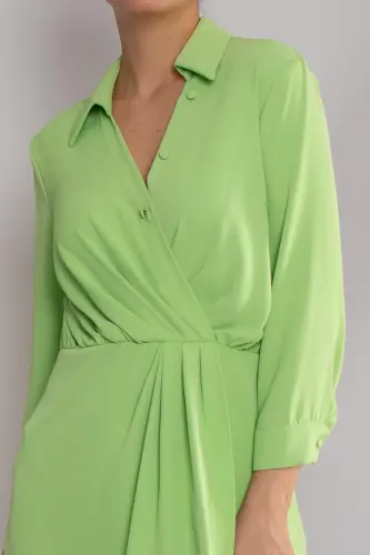 61853 Long Sleeve Draped Short Dress-A.PISTACHIO - 3