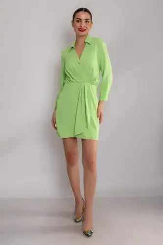 61853 Long Sleeve Draped Short Dress-ECRU - AYHAN (1)