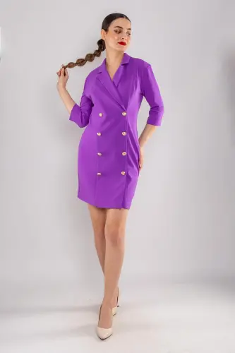 61893 Truvakar Kol Yakalı Düğmeli Krep Ceket Elbise-BORDO - 2