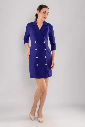 61893 Truvakar Sleeve Collar Buttoned Crepe Jacket Dress-LAVENDER - 4