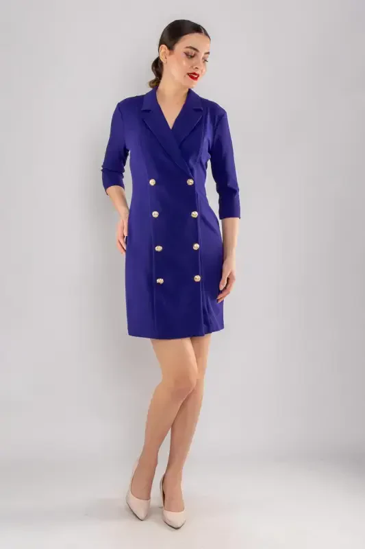 61893 Truvakar Sleeve Collar Buttoned Crepe Jacket Dress-LAVENDER - 5