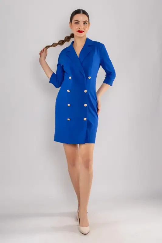 61893 Truvakar Sleeve Collar Buttoned Crepe Jacket Dress-LAVENDER - 7