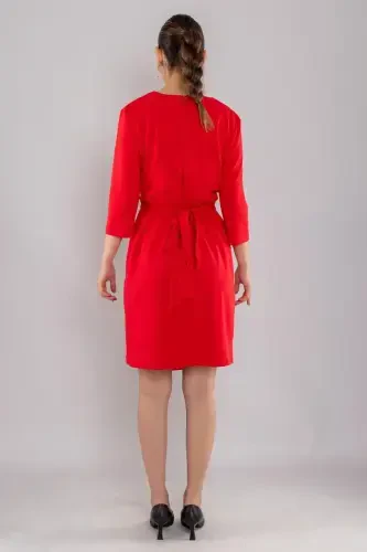 61988 Wrap Neck Sash Tie Short Crepe Dress - 1