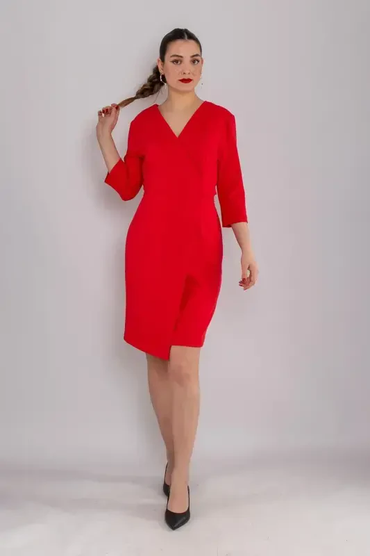 61988 Wrap Neck Sash Tie Short Crepe Dress - 2