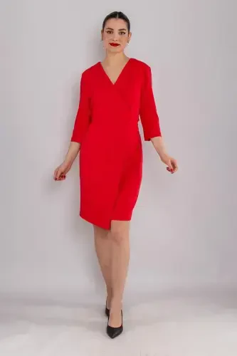 61988 Wrap Neck Sash Tie Short Crepe Dress - 3