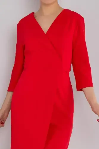 61988 Wrap Neck Sash Tie Short Crepe Dress - 4