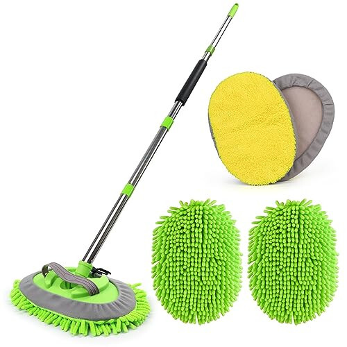 62'' Microfiber Car Wash Brush Mop Kit Sponge with Long Handle, Chenille Car Cleaning Brush Supplies Car Windshield Cleaner Pads for Car Rv SUV Truck Boat Bus Non-Scratches - 7