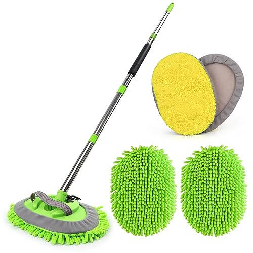 62'' Microfiber Car Wash Brush Mop Kit Sponge with Long Handle, Chenille Car Cleaning Brush Supplies Car Windshield Cleaner Pads for Car Rv SUV Truck Boat Bus Non-Scratches - 7