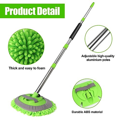 62'' Microfiber Car Wash Brush Mop Kit Sponge with Long Handle, Chenille Car Cleaning Brush Supplies Car Windshield Cleaner Pads for Car Rv SUV Truck Boat Bus Non-Scratches - 11