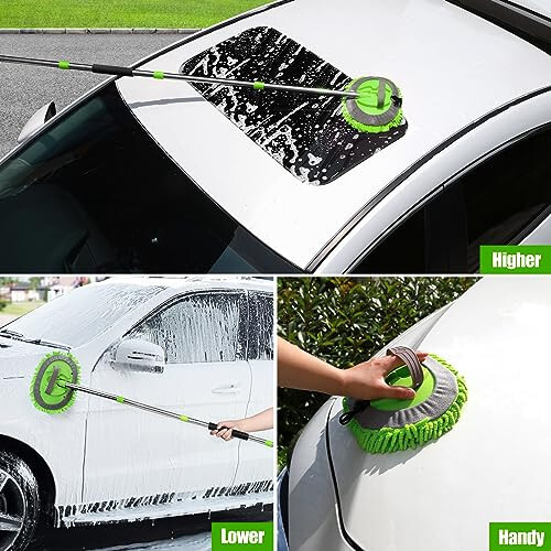 62'' Microfiber Car Wash Brush Mop Kit Sponge with Long Handle, Chenille Car Cleaning Brush Supplies Car Windshield Cleaner Pads for Car Rv SUV Truck Boat Bus Non-Scratches - 12