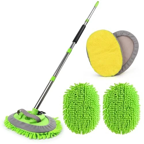 62'' Microfiber Car Wash Brush Mop Kit Sponge with Long Handle, Chenille Car Cleaning Brush Supplies Car Windshield Cleaner Pads for Car Rv SUV Truck Boat Bus Non-Scratches - FIDISP