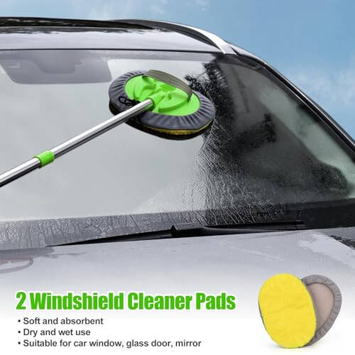 62'' Microfiber Car Wash Brush Mop Kit Sponge with Long Handle, Chenille Car Cleaning Brush Supplies Car Windshield Cleaner Pads for Car Rv SUV Truck Boat Bus Non-Scratches - 3