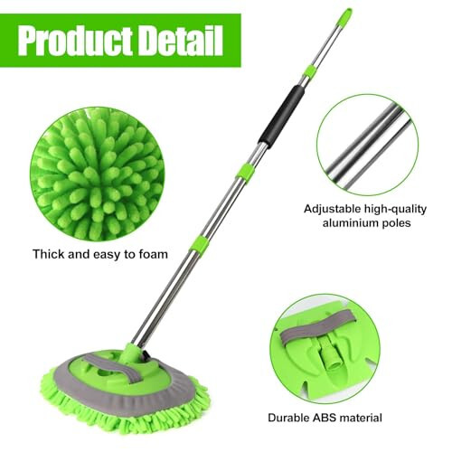 62'' Microfiber Car Wash Brush Mop Kit Sponge with Long Handle, Chenille Car Cleaning Brush Supplies Car Windshield Cleaner Pads for Car Rv SUV Truck Boat Bus Non-Scratches - 5