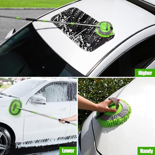 62'' Microfiber Car Wash Brush Mop Kit Sponge with Long Handle, Chenille Car Cleaning Brush Supplies Car Windshield Cleaner Pads for Car Rv SUV Truck Boat Bus Non-Scratches - 6