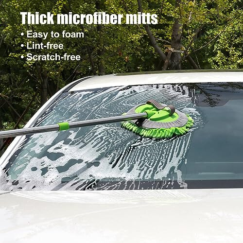 62'' Microfiber Car Wash Brush Mop Kit Sponge with Long Handle, Chenille Car Cleaning Brush Supplies Car Windshield Cleaner Pads for Car Rv SUV Truck Boat Bus Non-Scratches - 8